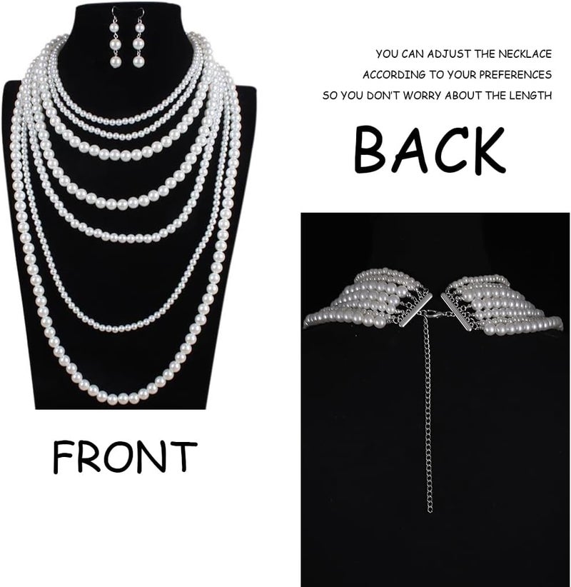 Bmirth Long Pearl Necklace Layered Pearls Necklace and Earrings Set Pearl Body Jewelry - Image 4